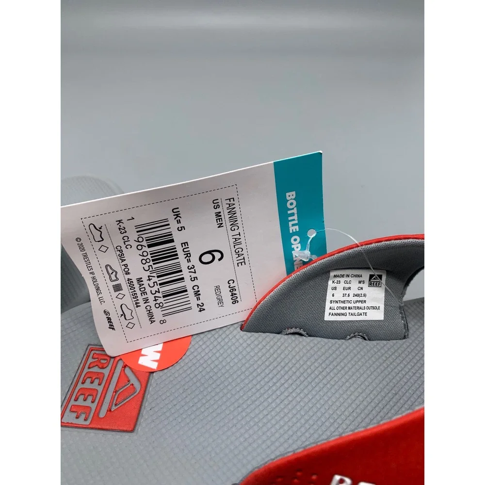 Reef Fanning Tailgate Red Grey Bottle Opener Flip-Flop Sandals CJ6406 Men's Sz 6